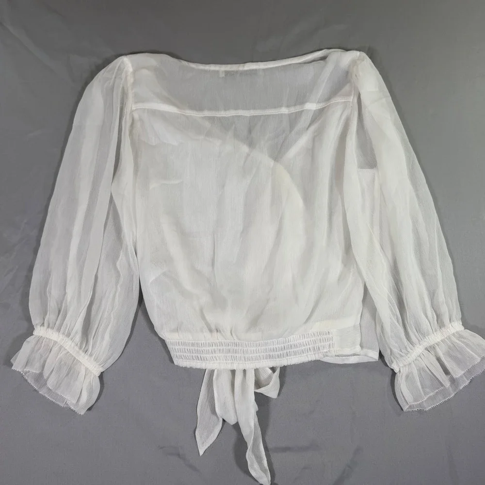 Abercrombie & Fitch White Chiffon Wrap Blouse Ruffle Cuff S Coquette Balletcore